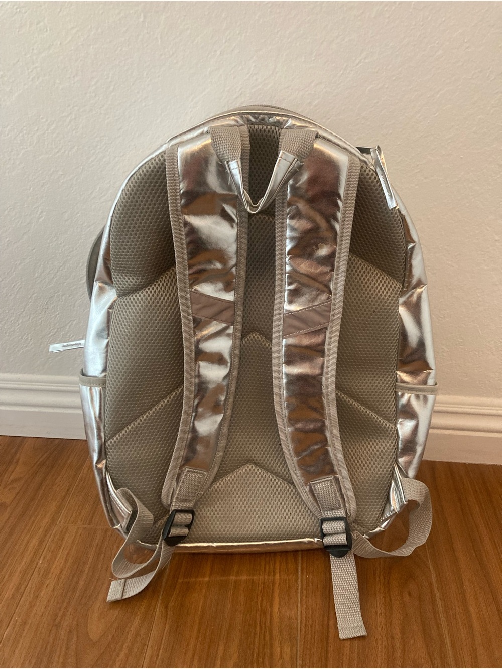Metallic Silver Quilted Backpack - Picture 2 of 4
